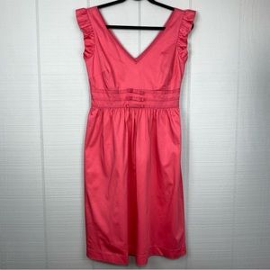 Elizabeth McKay Hot Pink Fit & Flare Ruffle Sleeveless Midi Dress V-neck Bows S